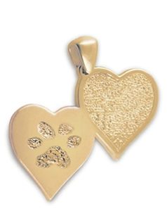Yellow Gold Paw Print Double Heart